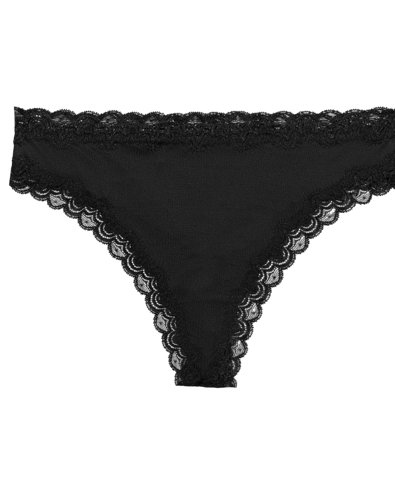 Front of a size L Silk Lace Thong in Tap Shoe Black by Uwila Warrior. | dia_product_style_image_id:327975